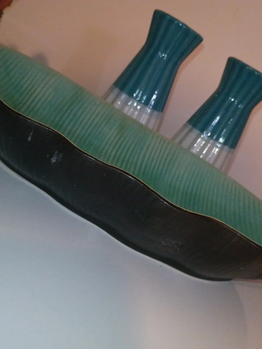 Teal and Black Ceramic Decorative Bowl - Modern Home Accent